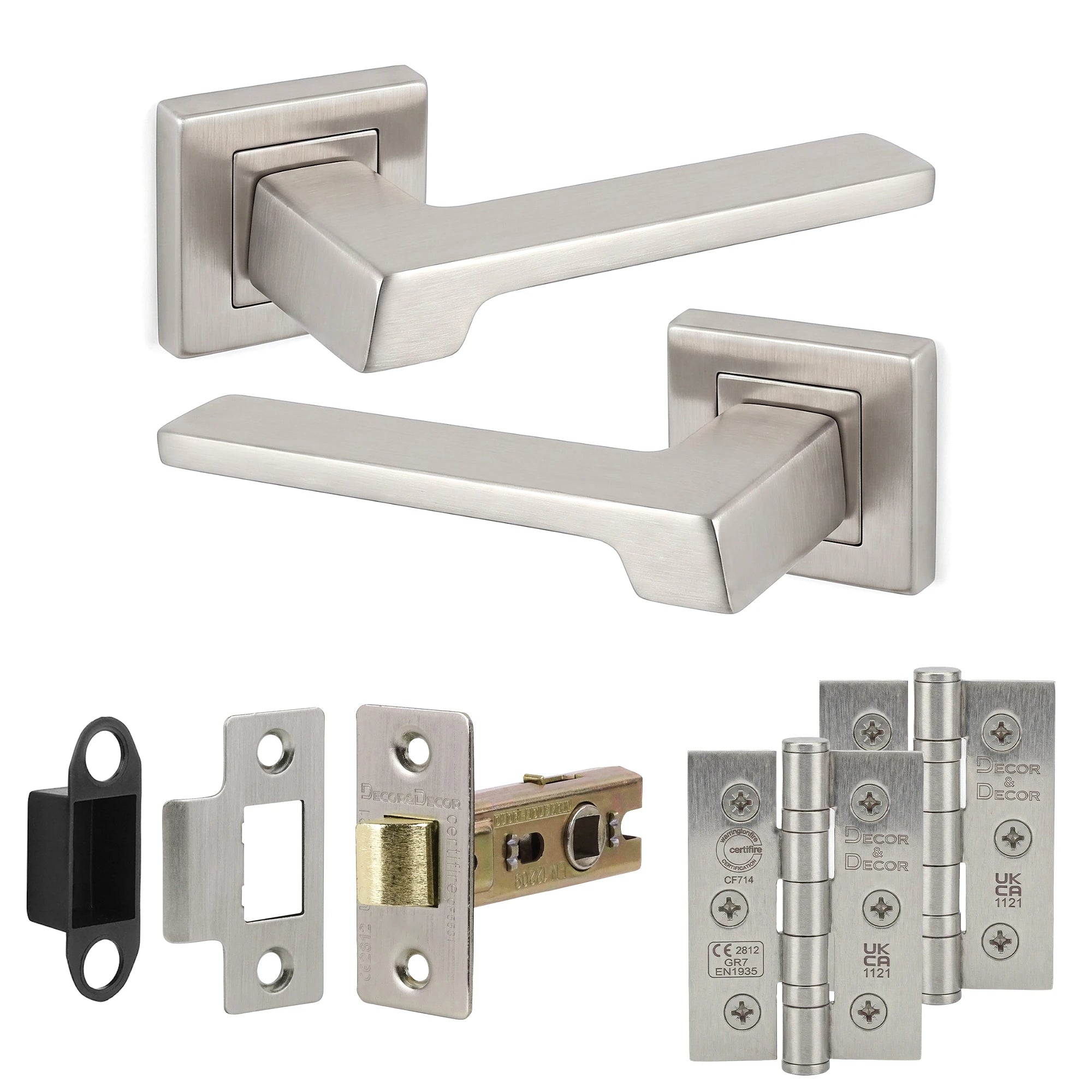 Spectra Satin Nickel Door Handle - Latch and Hinge Set