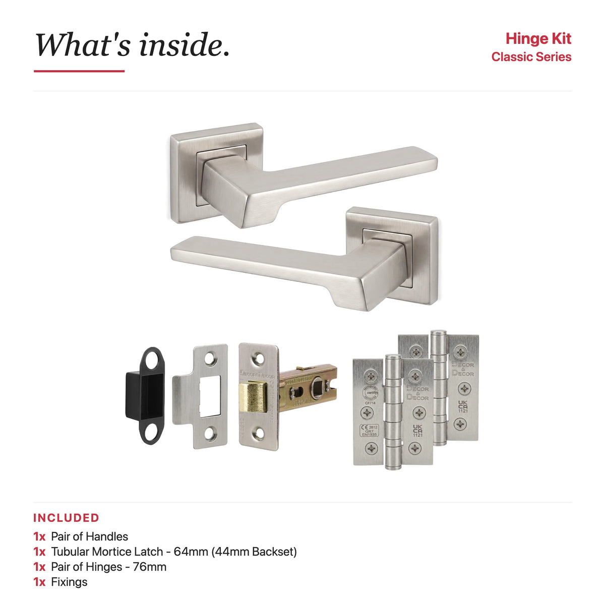 Spectra Satin Nickel Door Handle – showing what's included in the box
