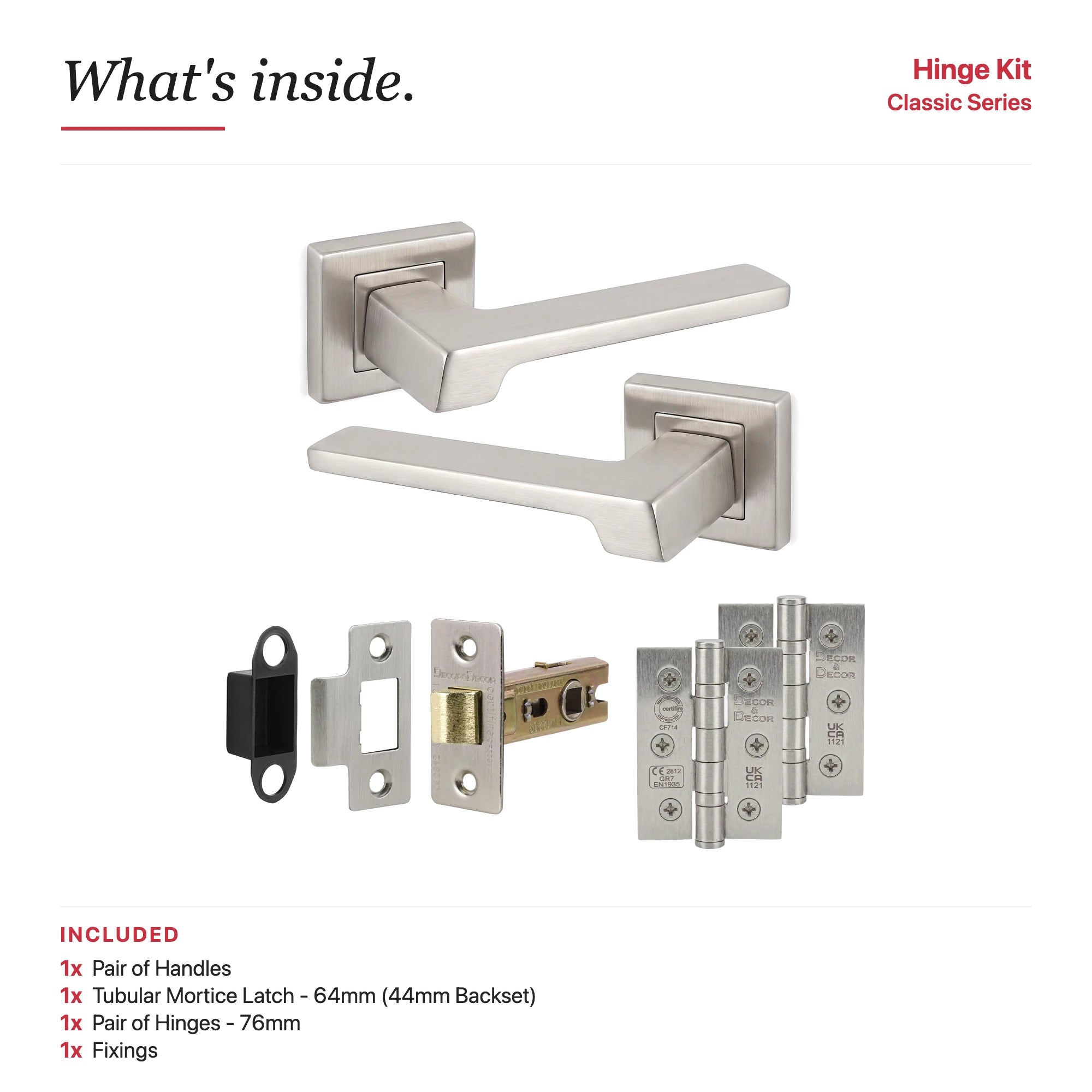 Spectra Satin Nickel Door Handle – showing what's included in the box