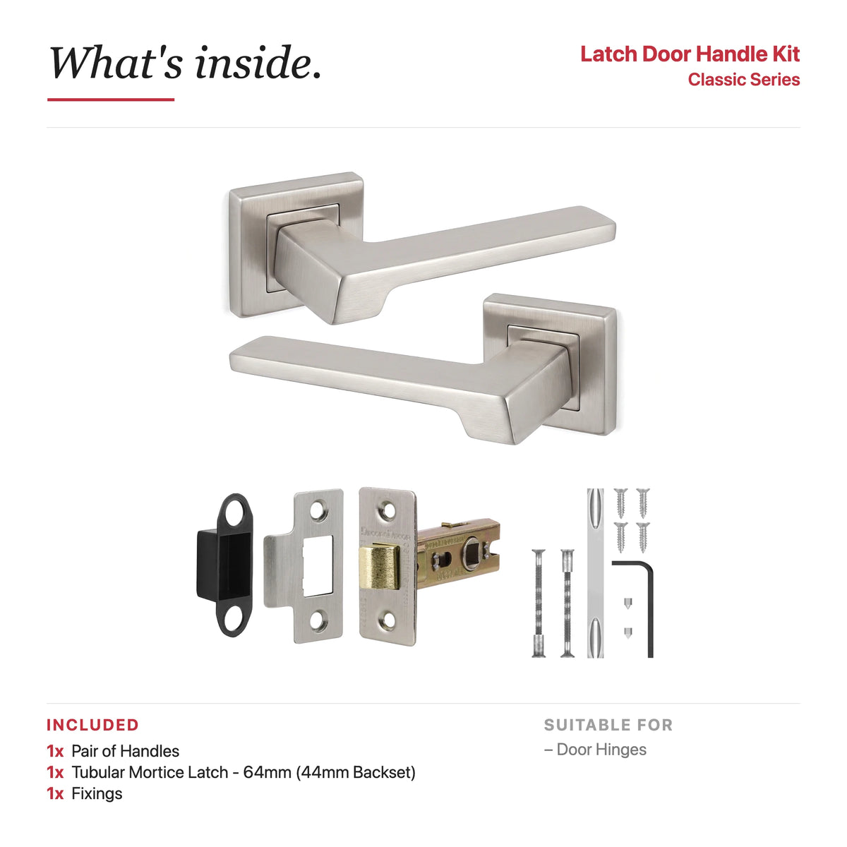 Spectra Satin Nickel Passage Door Lever Handles – showing what's included in the box