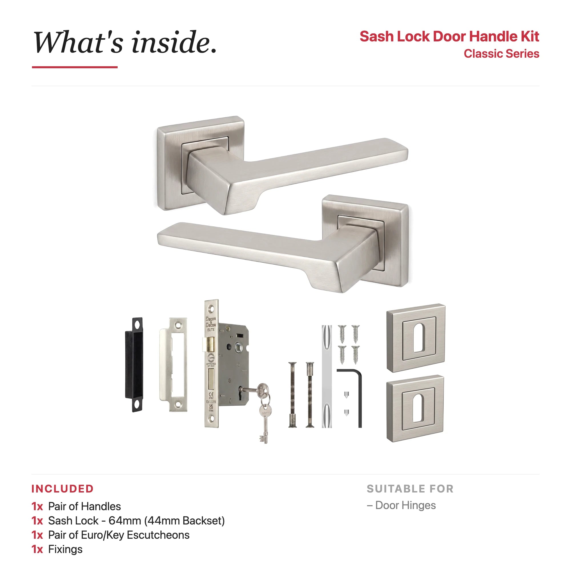 Spectra Satin Nickel Privacy Door Lever Handles – showing what's included in the box