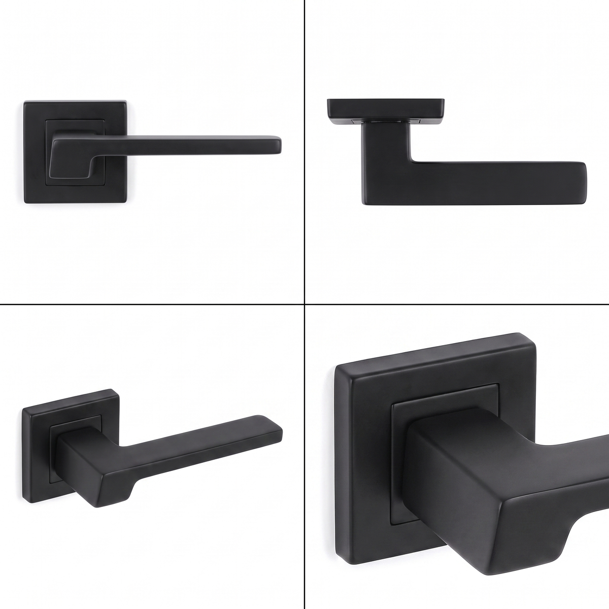 Spectra Matt Black Passage Door Lever Handles – shown from multiple angles