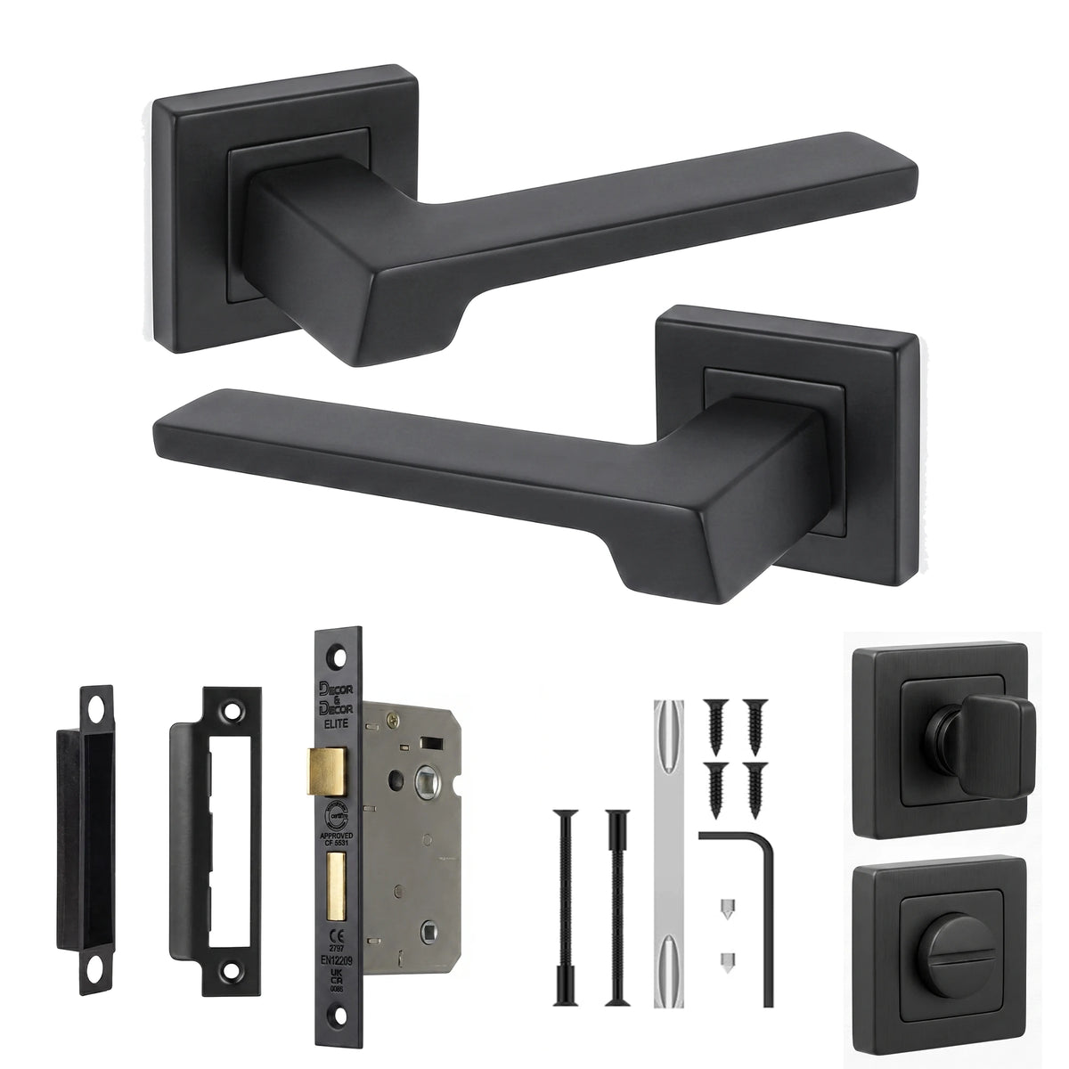 Spectra Matt Black Bathroom Door Lever Handles - Bathroom Kit Set