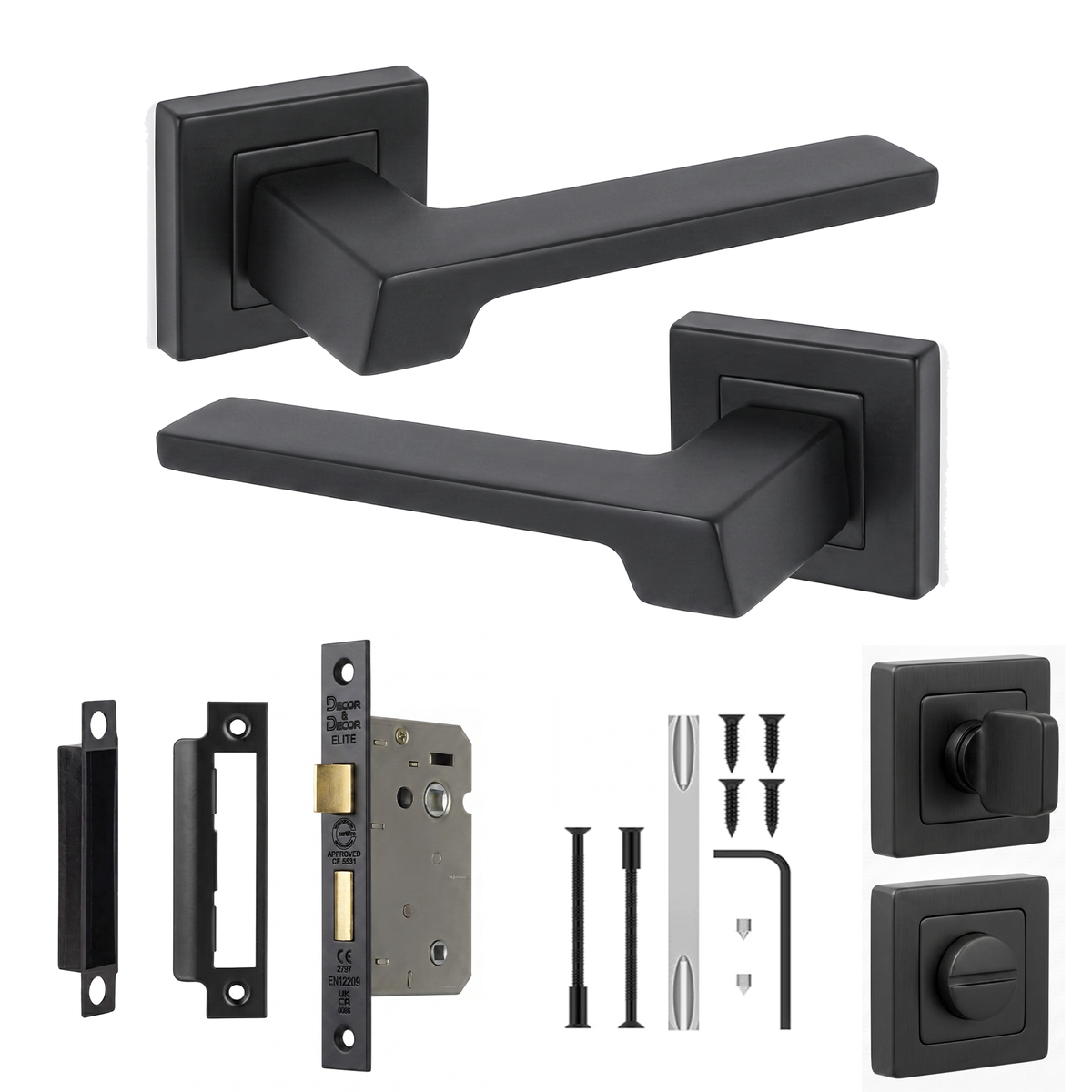 Spectra Matt Black Bathroom Door Lever Handles - Bathroom Kit 76mm