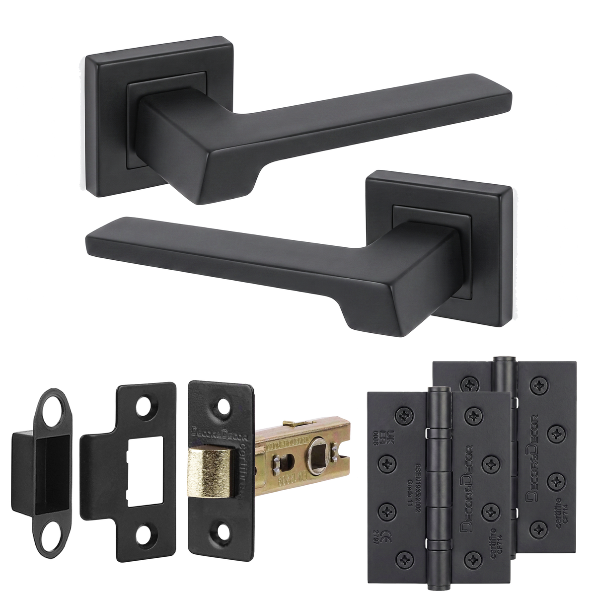 Spectra Matt Black Passage Door Lever Handles - Hinge Kit 102mm
