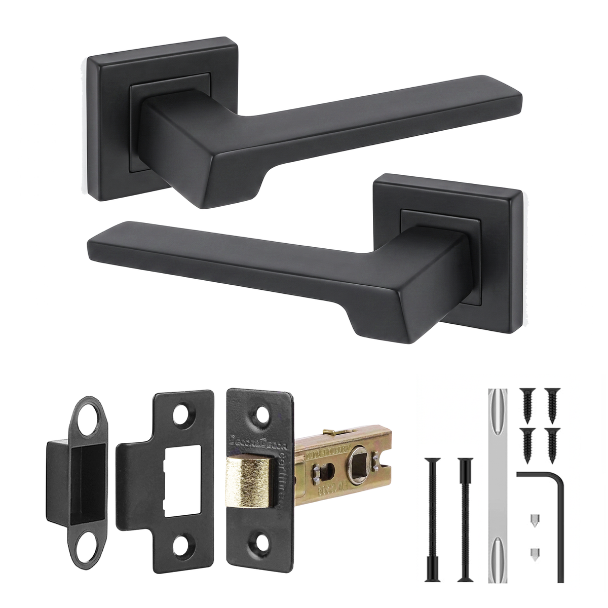 Spectra Matt Black Passage Door Lever Handles - Latch Kit 76mm
