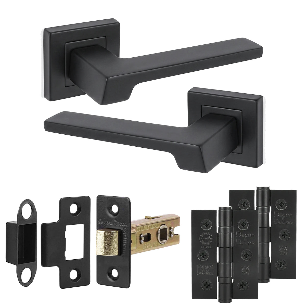 Spectra Matt Black Door Handles - Latch And Hinge Set