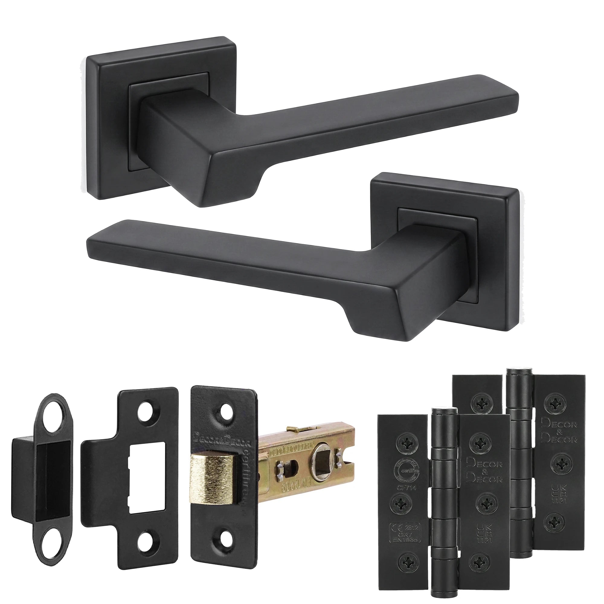 Spectra Matt Black Door Handles - Latch And Hinge Set