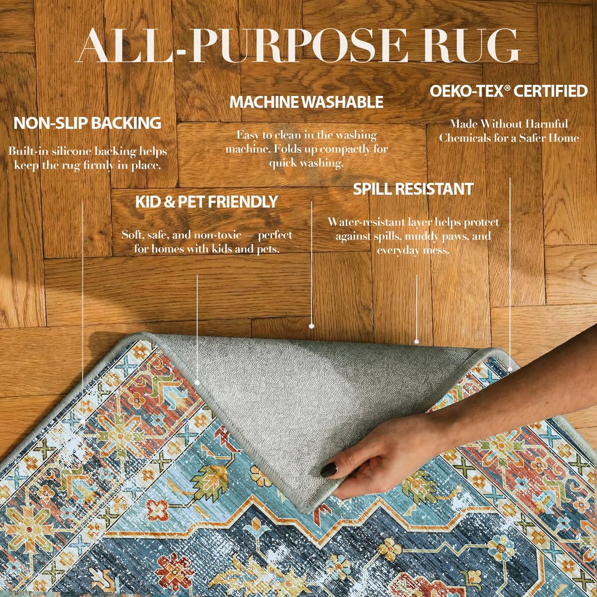 Avenza - Traditional Washable Small Runner Rug - 80x150cm – view 4