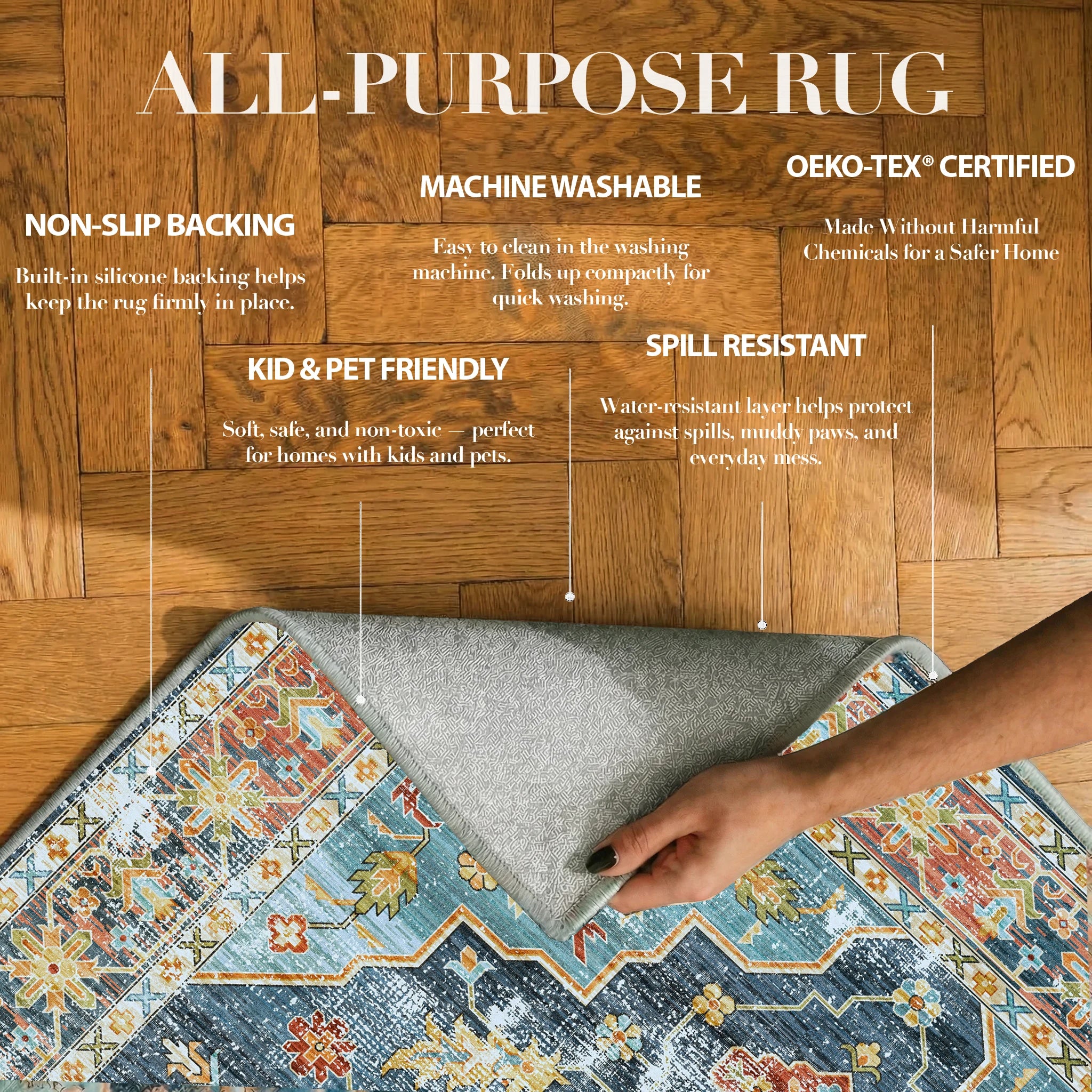 Avenza - Traditional Washable Small Runner Rug - 60x180cm – view 3