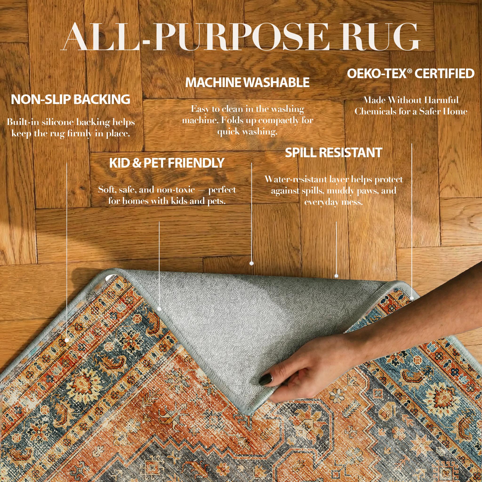 Calmere - Vintage Washable Small Rug - 60x90cm