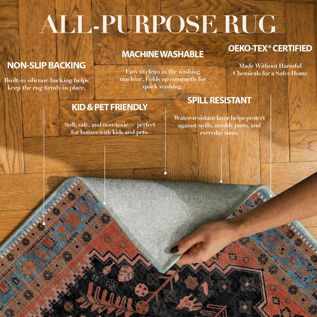 Lunora - Traditional Washable Runner Hallway Rug - 80x300cm – view 3