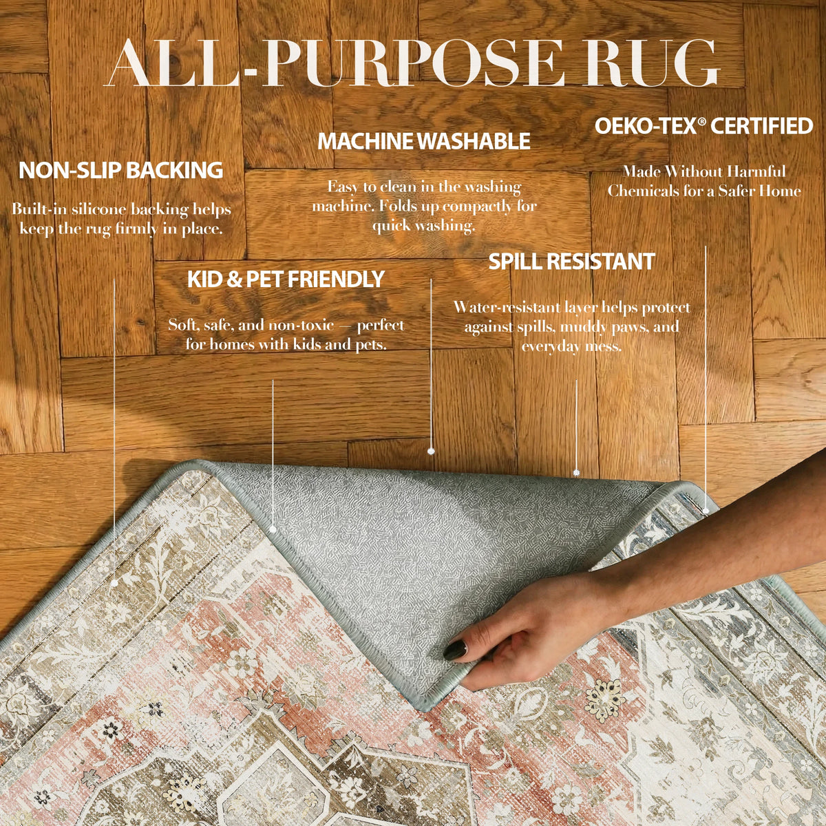 Novera - Vintage Washable Runner Hallway Rug - 60x240cm – view 4