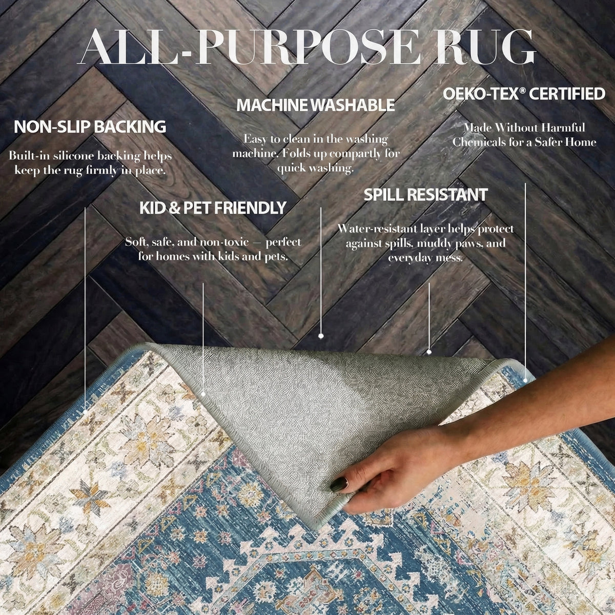 Soreli - Traditional Washable Runner Hallway Rug - 80x300cm – view 6