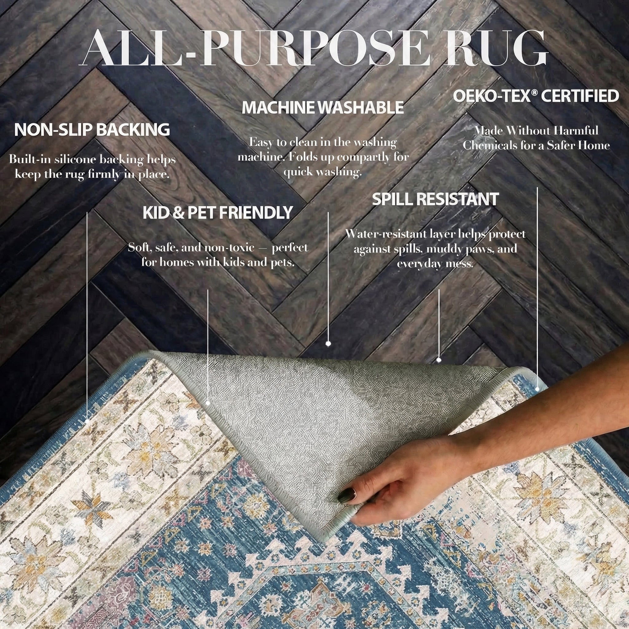 Soreli - Traditional Washable Extra Large Area Rug - 200x290cm