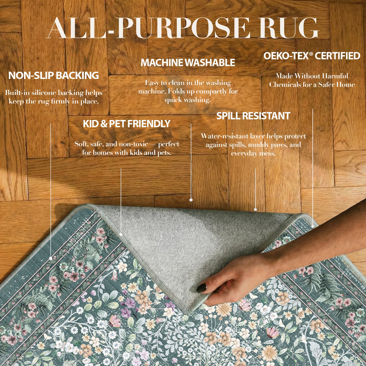 Zafira - Floral Washable Small Runner Rug - 80x150cm – view 3