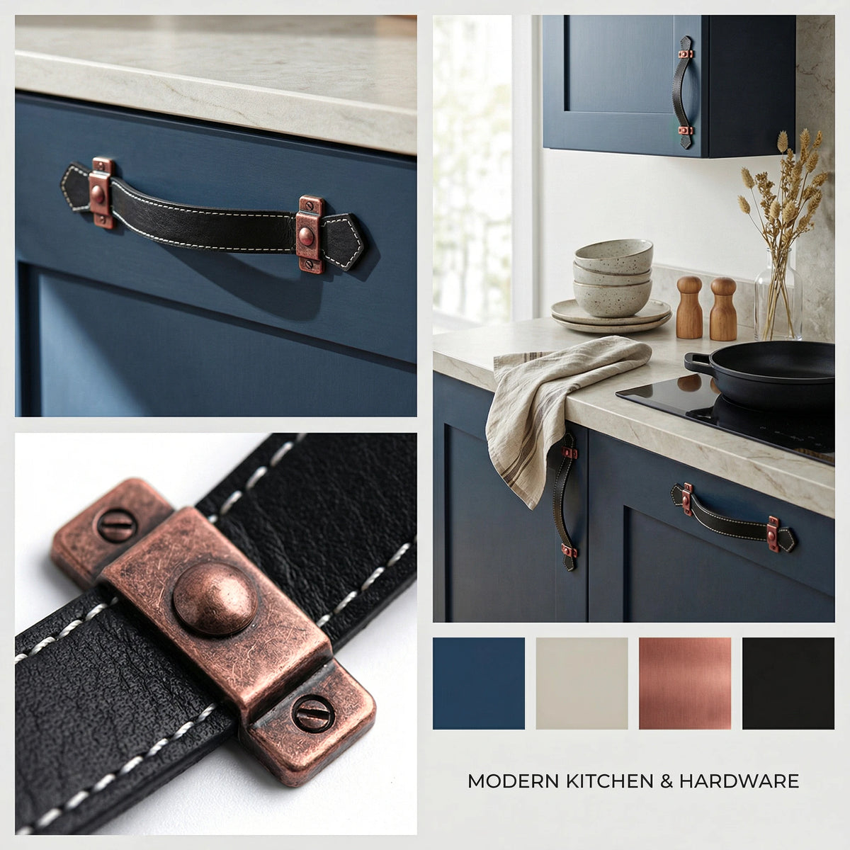 Leather Cabinet Pulls and Strap Handles To Match – in a styled room setting