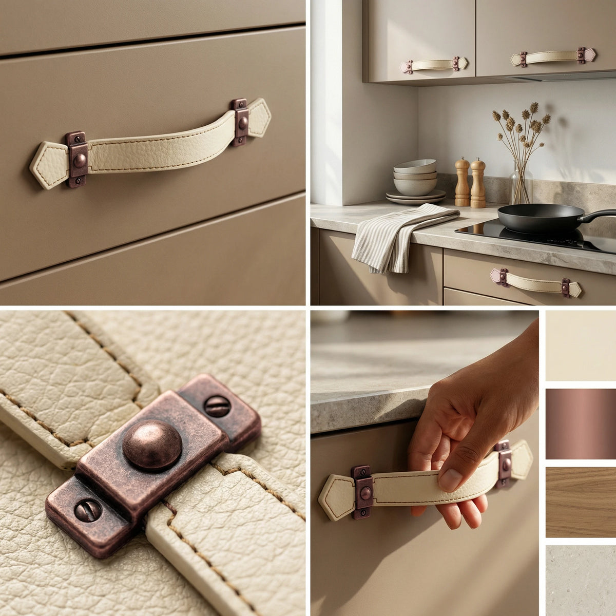 Leather Cabinet Pulls and Strap Handles To Match – in a styled room setting