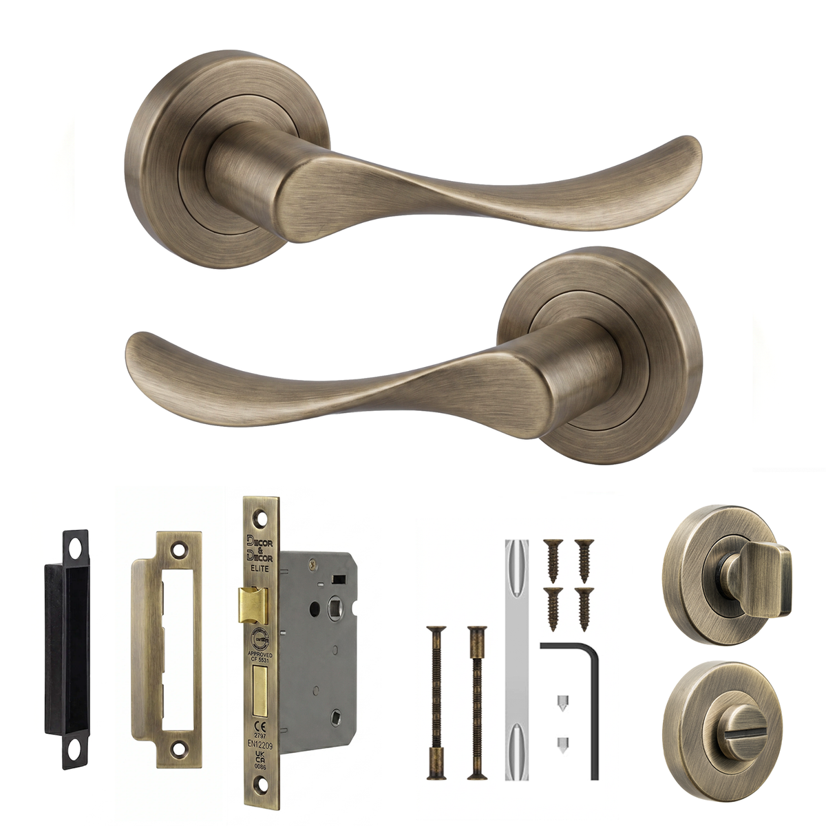 Nimbus Antique Brass Bathroom Door Lever Handles - Bathroom Kit 76mm