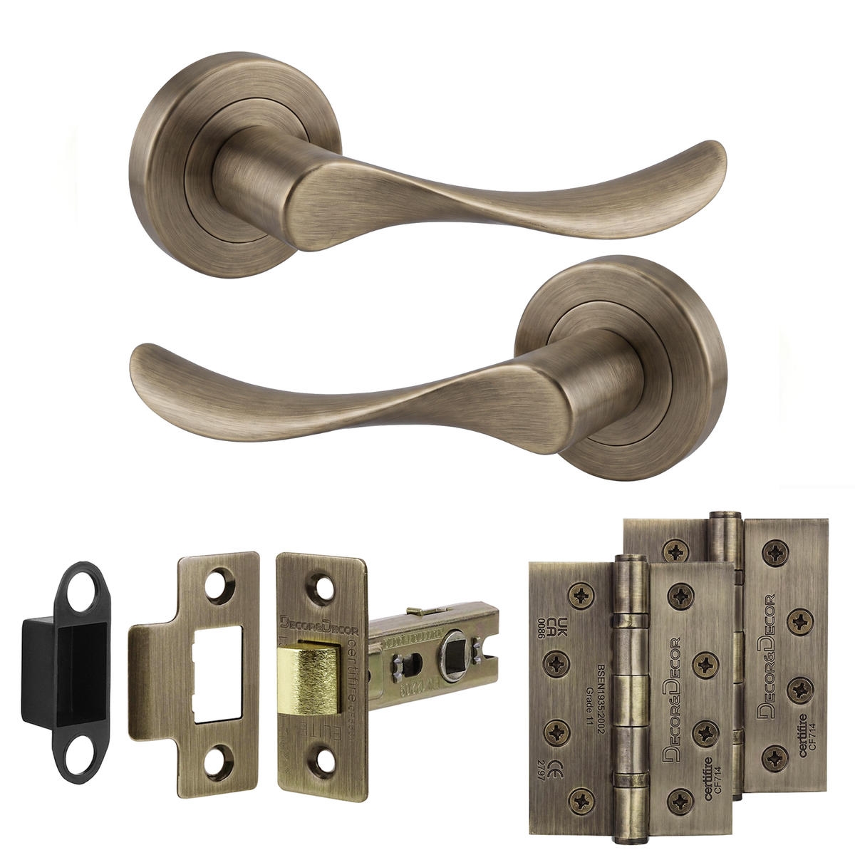Nimbus Antique Brass Passage Door Lever Handles - Hinge Kit 102mm