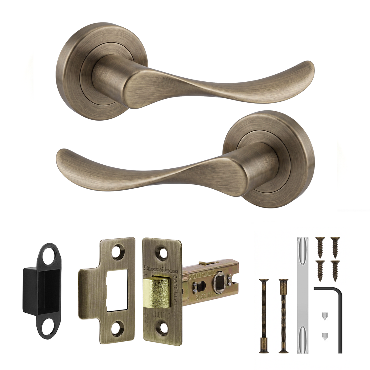 Nimbus Antique Brass Passage Door Lever Handles - Latch Kit 76mm