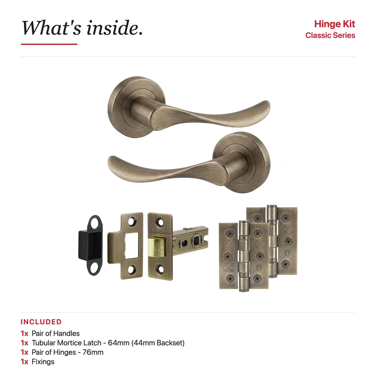 Nimbus Antique Brass Door Lever Handles – showing what's included in the box