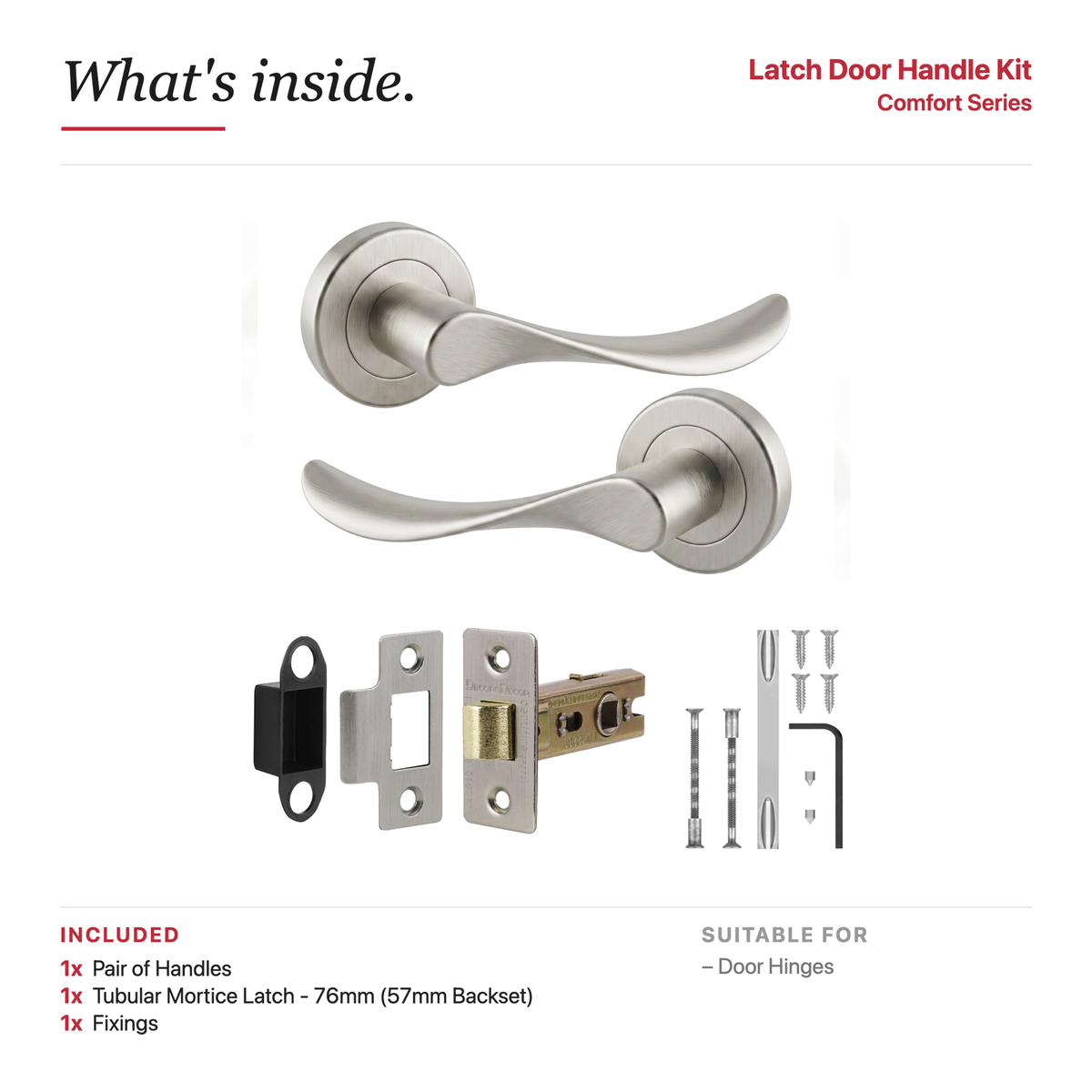 Nimbus Satin Nickel Passage Door Lever Handles – showing what's included in the box