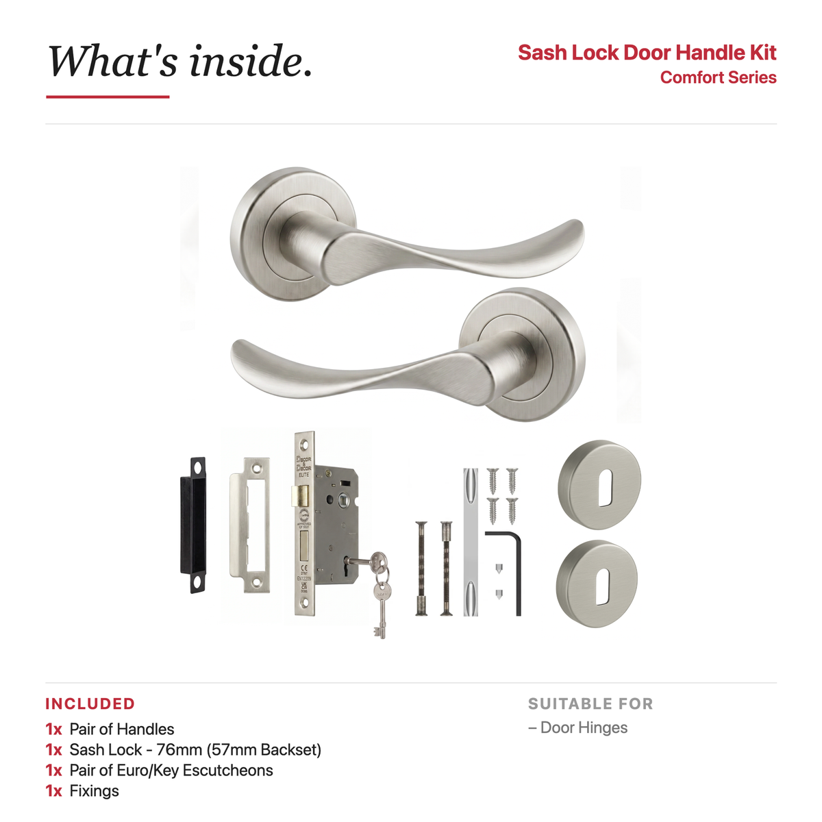 Nimbus Satin Nickel Privacy Door Lever Handles – showing what's included in the box