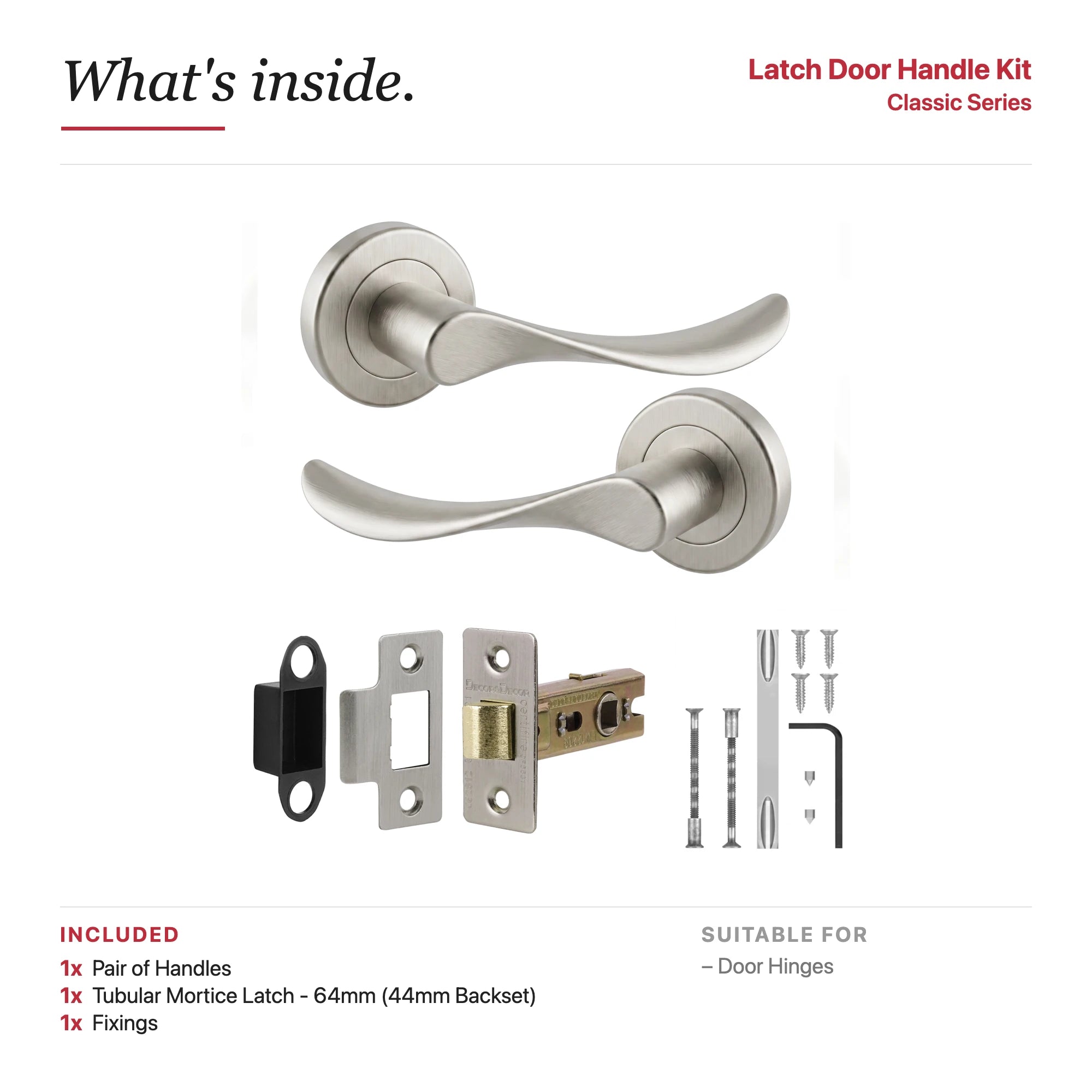 Nimbus Satin Nickel Passage Door Lever Handles – showing what's included in the box