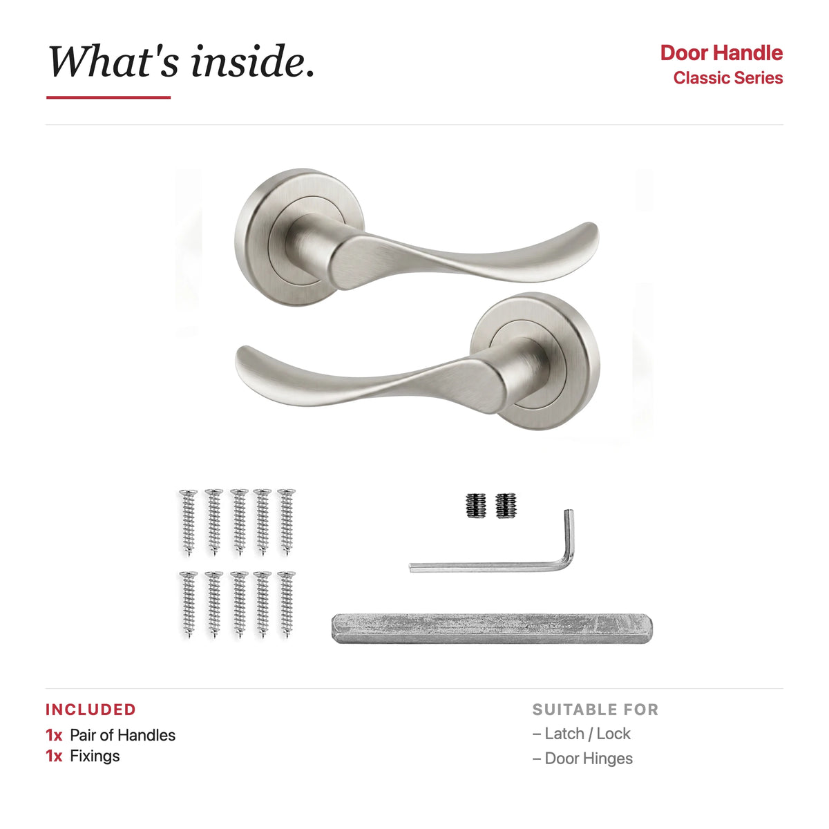 Nimbus Satin Nickel Door Lever Handles – showing what's included in the box