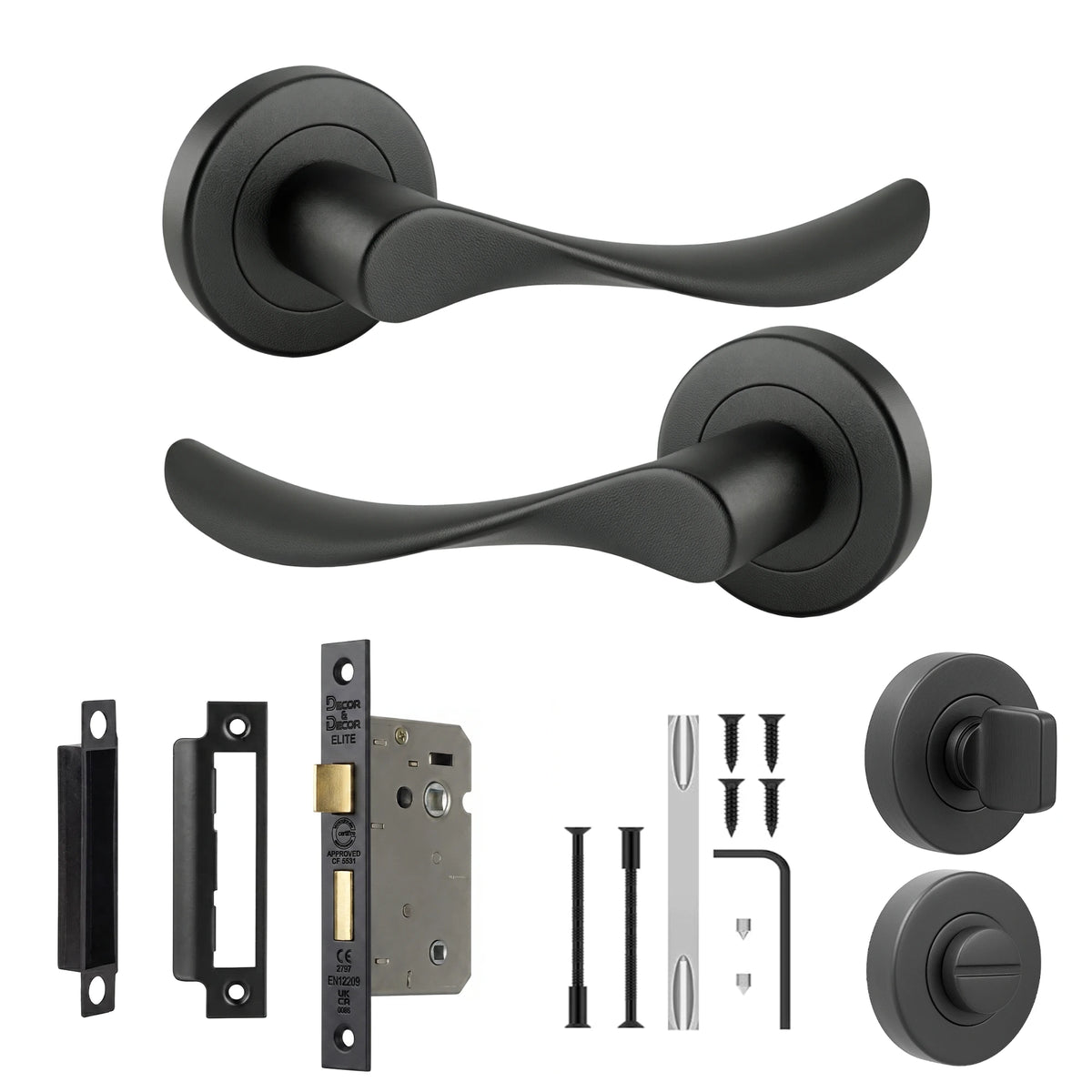 Nimbus Matt Black Bathroom Door Lever Handles - Bathroom Kit Set