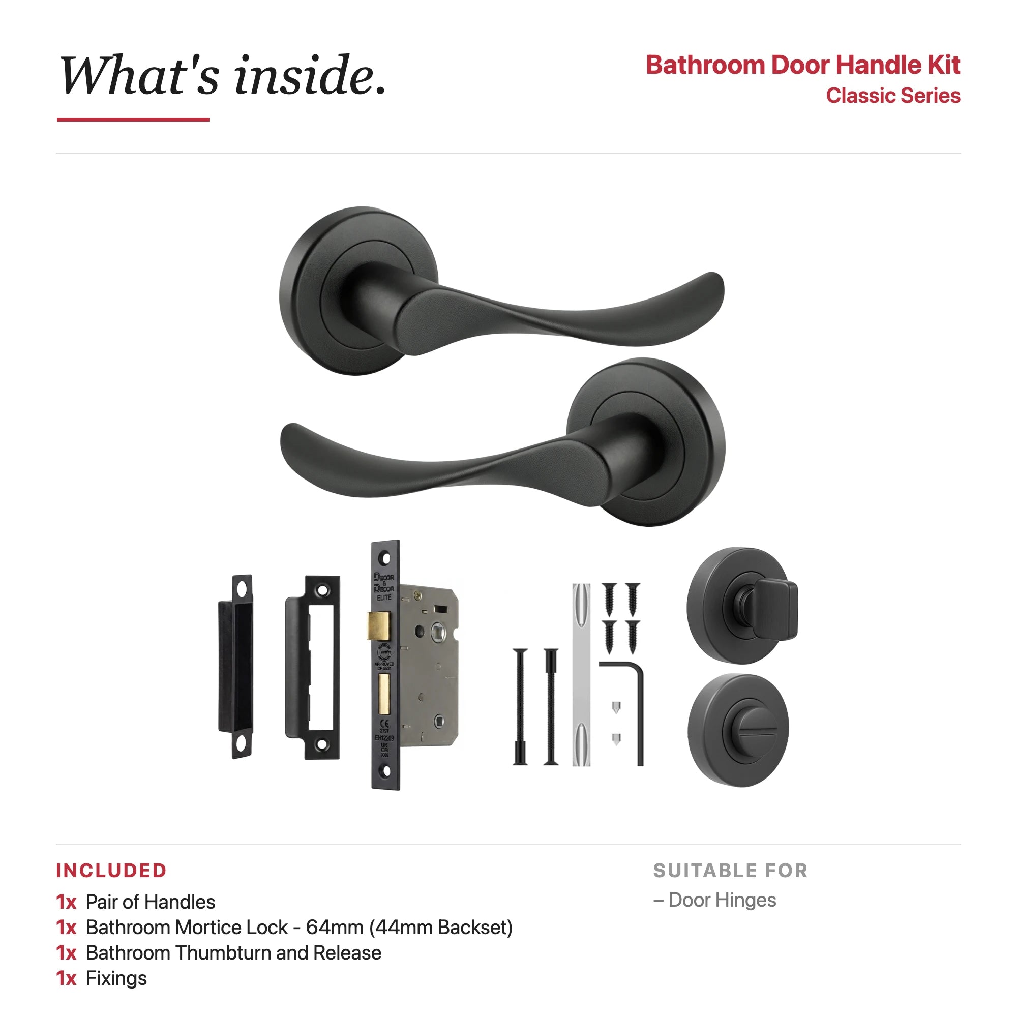 Nimbus Matt Black Bathroom Door Lever Handles – showing what's included in the box