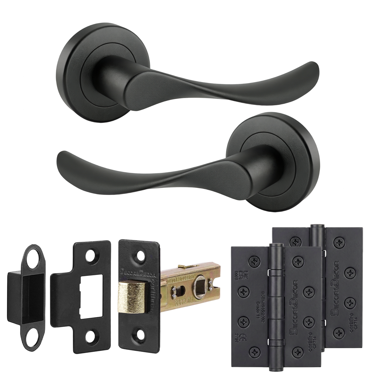 Nimbus Matt Black Passage Door Lever Handles - Hinge Kit 102mm