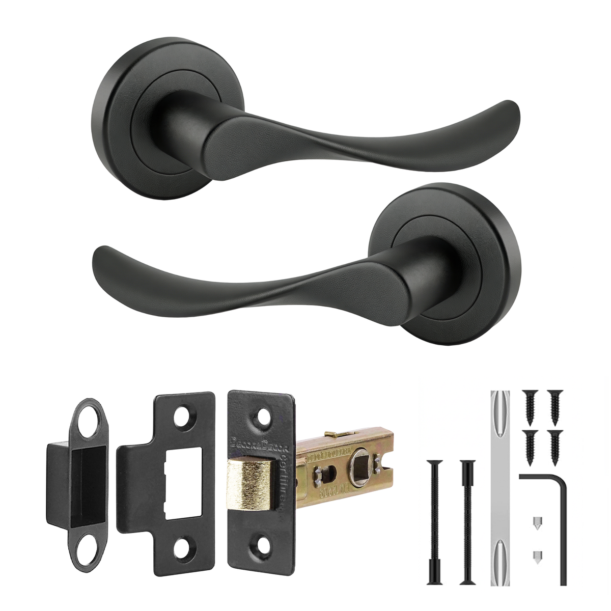 Nimbus Matt Black Passage Door Lever Handles - Latch Kit 76mm