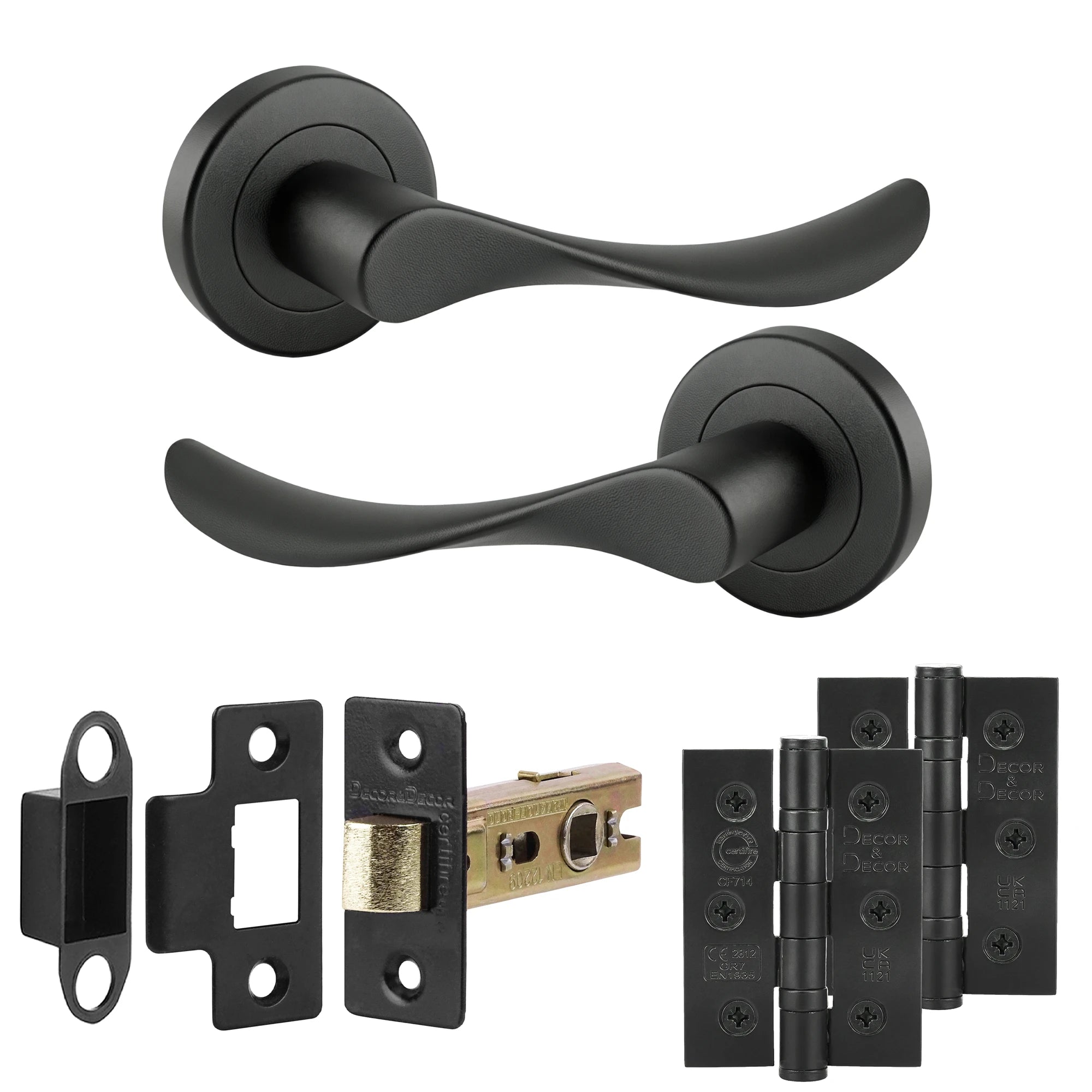 Nimbus Matt Black Door Lever Handles- Latch And Hinge Set