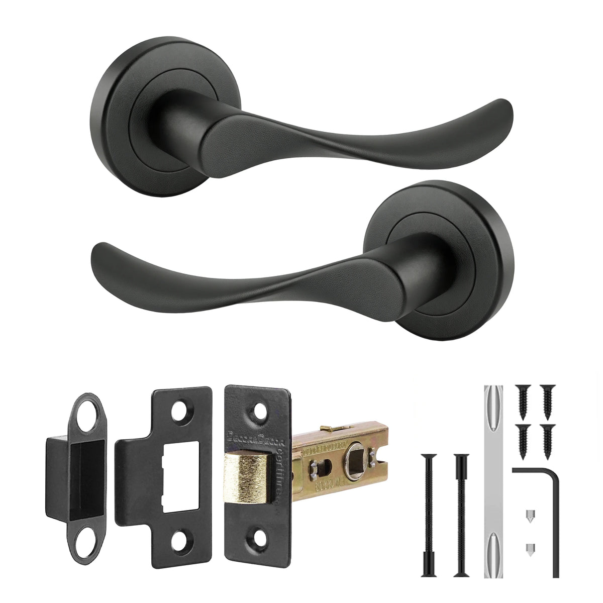 Nimbus Matt Black Passage Door Lever Handles - Latch Kit Set