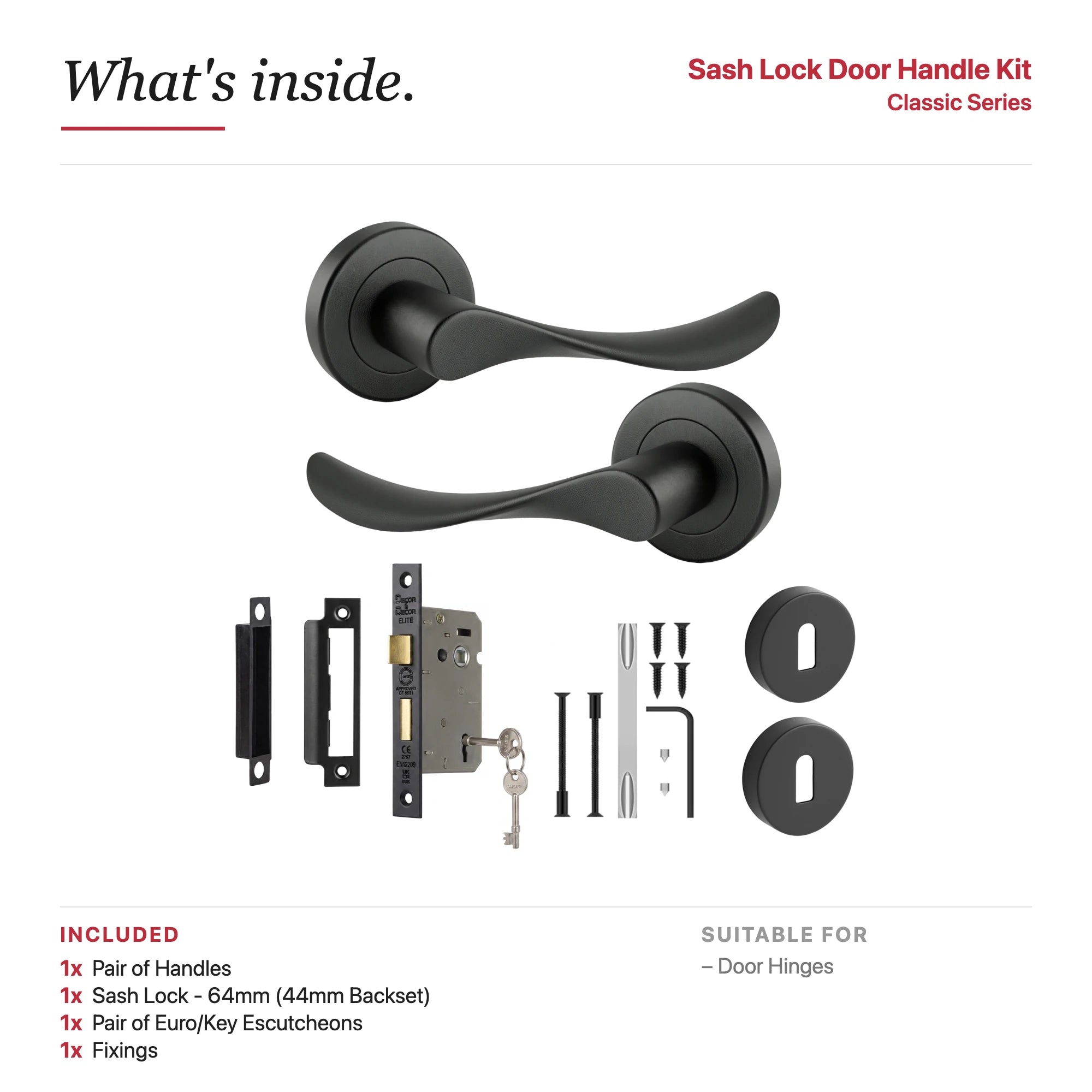Nimbus Matt Black Privacy Door Lever Handles – showing what's included in the box