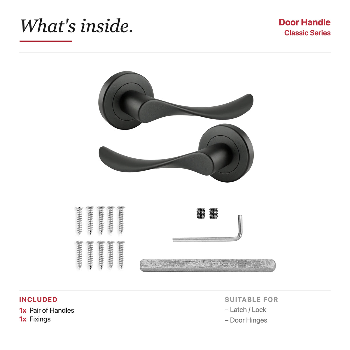 Nimbus Matt Black Door Lever Handles – showing what's included in the box