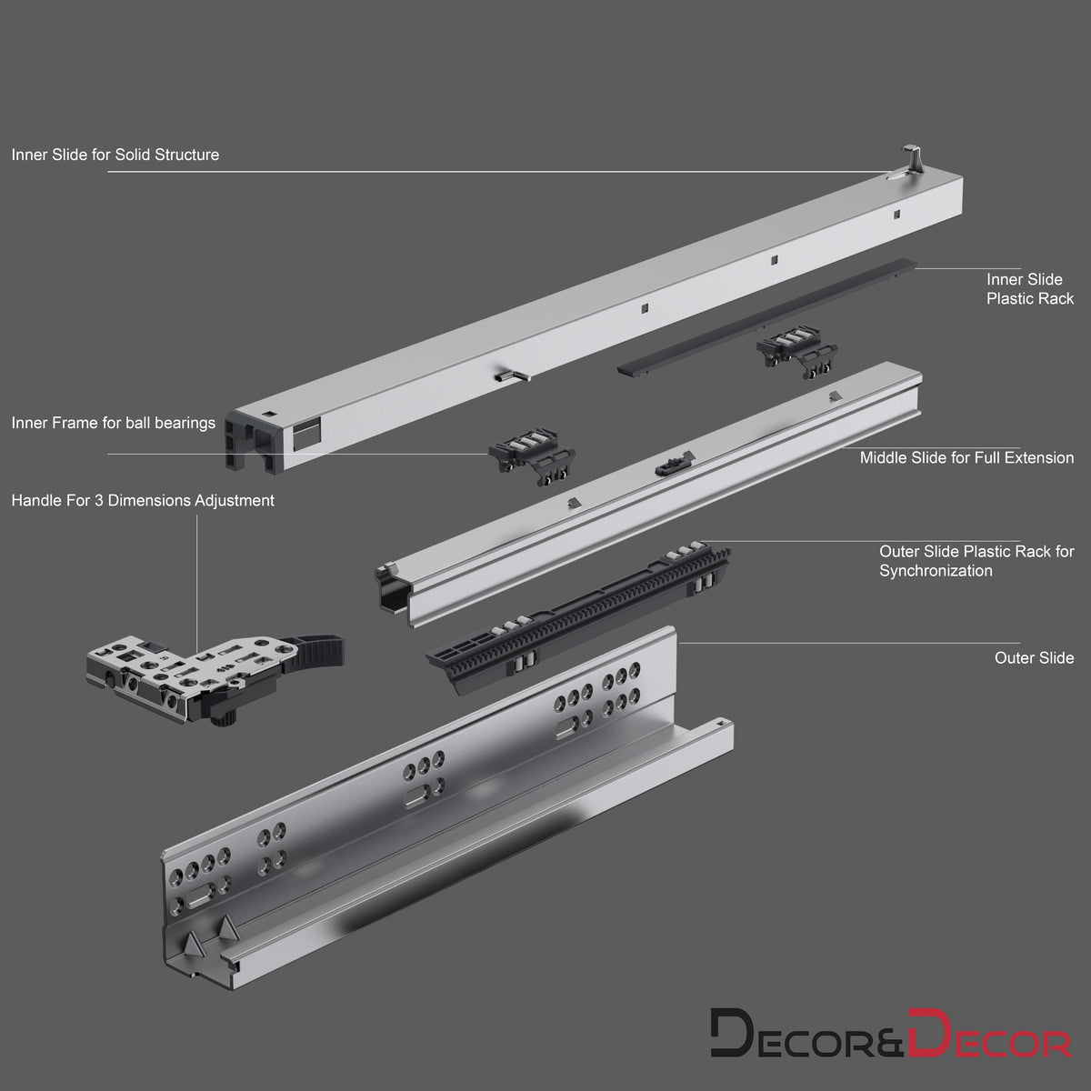 Undermount Drawer Runners 250mm - Soft Close, Full Extension - 240mm Drawer Length – view 4