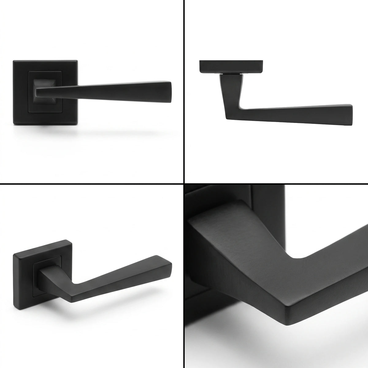 Helix Matt Black Door Lever Handles – shown from multiple angles