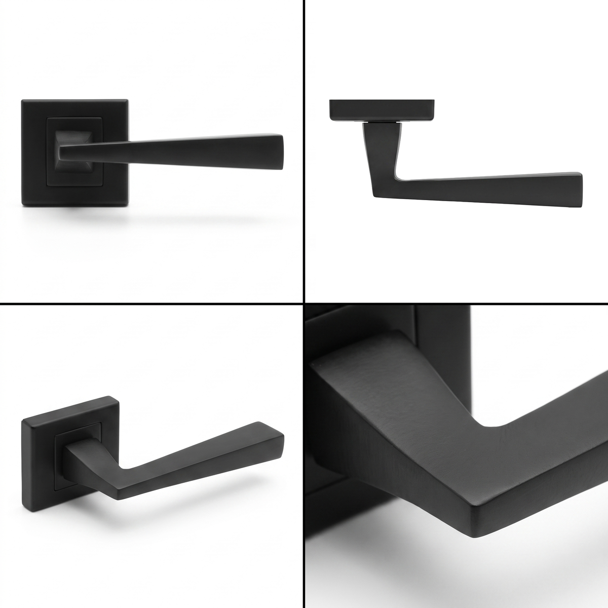 Helix Matt Black Passage Door Lever Handles – shown from multiple angles