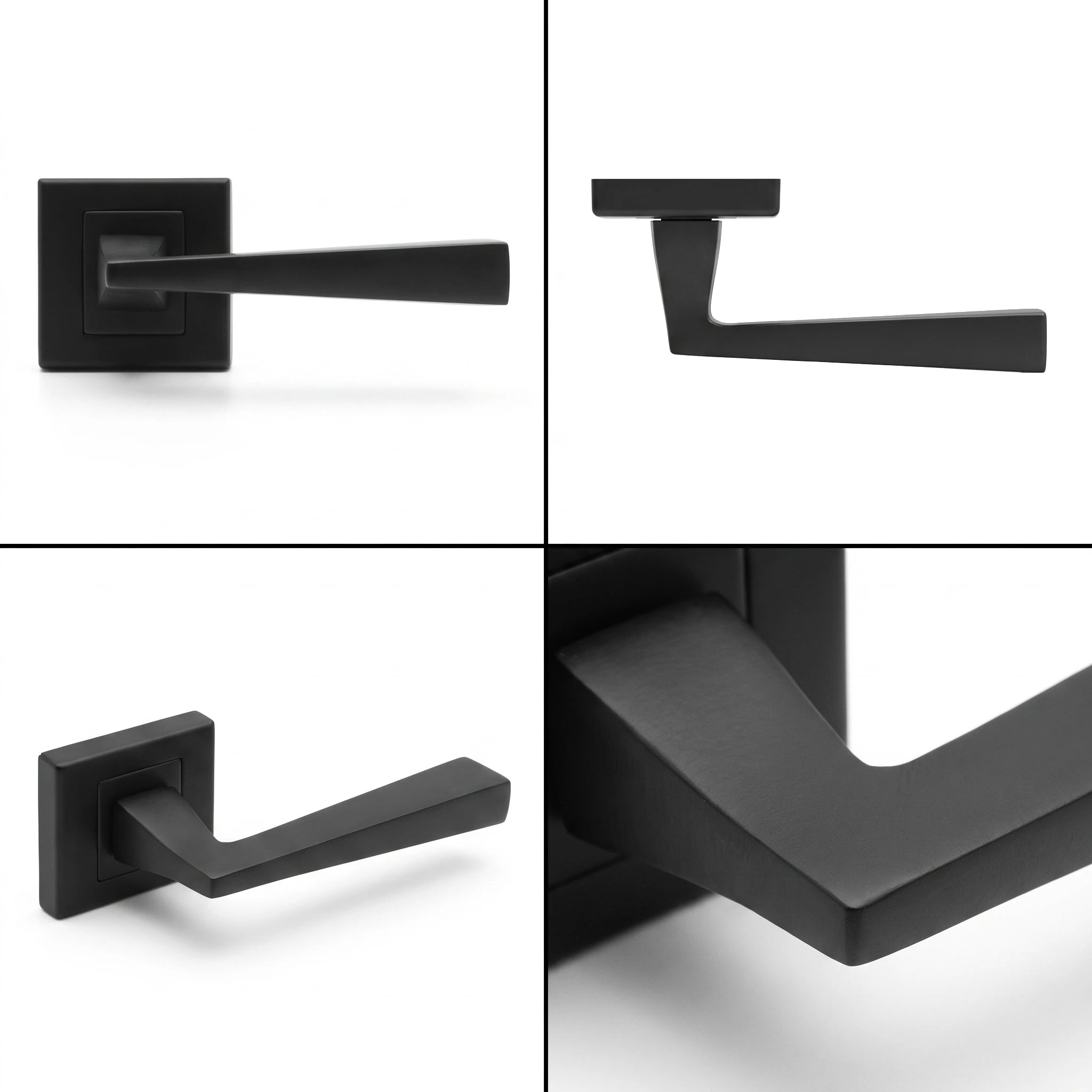 Helix Matt Black Passage Door Lever Handles- Latch Kit Set – shown from multiple angles