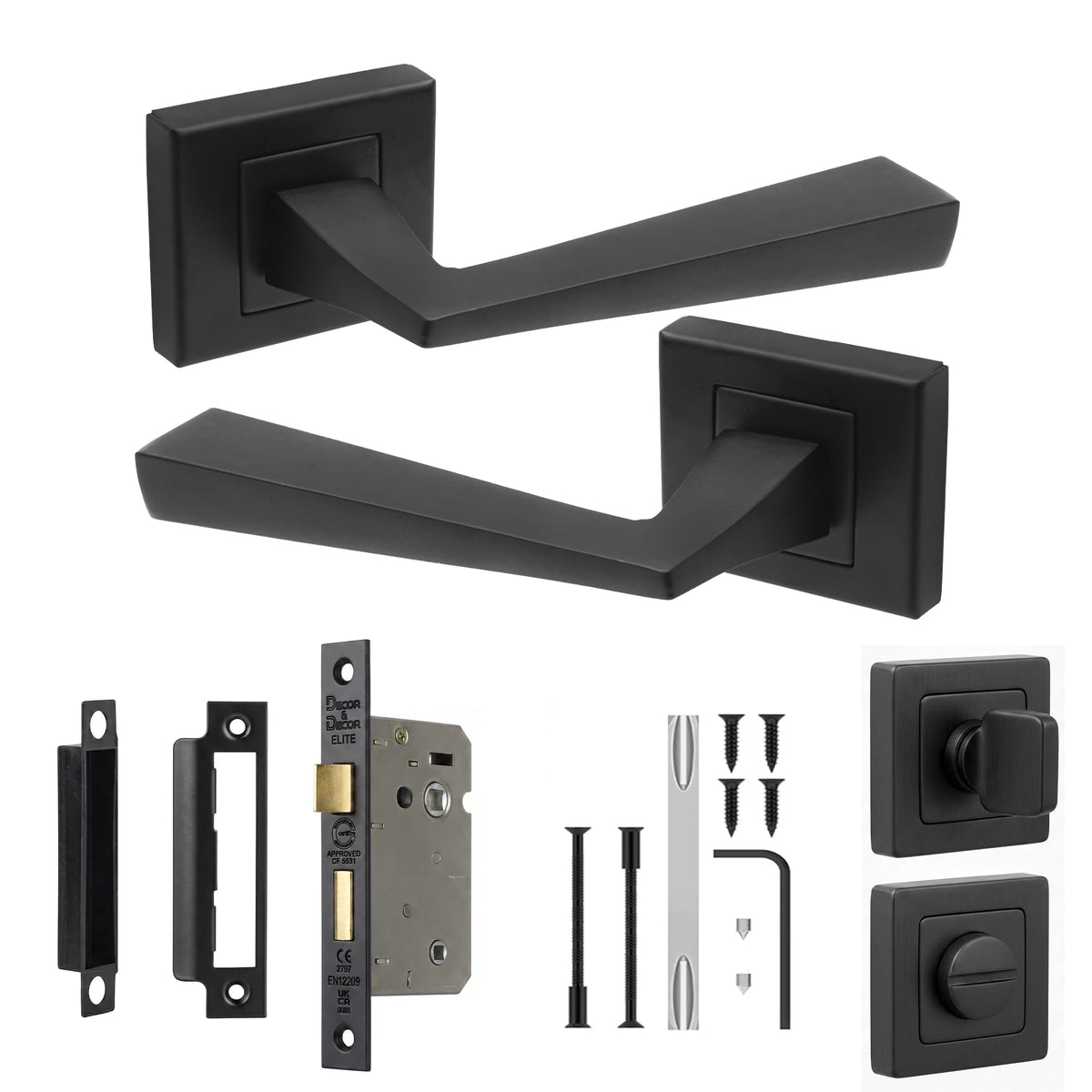 Helix Matt Black Bathroom Door Lever Handles - Bathroom Kit Set