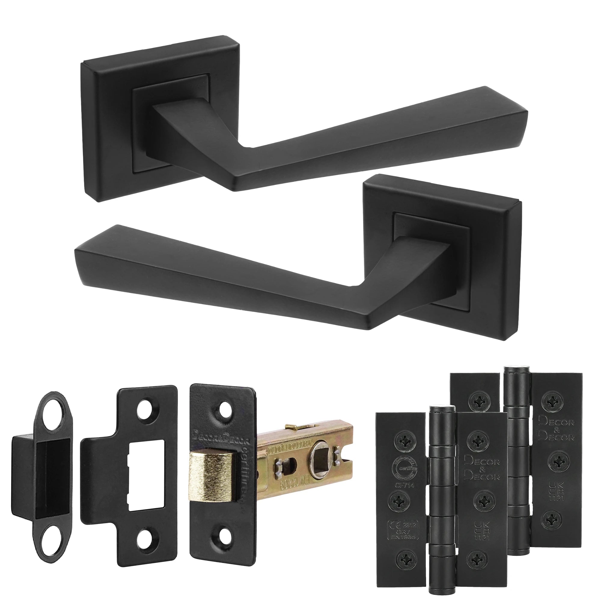 Helix Matt Black Passage Door Lever Handles- Latch And Hinge Set