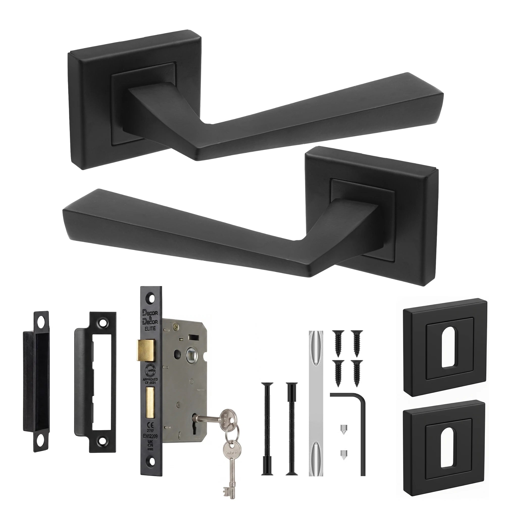 Helix Matt Black Privacy Door Lever Handles - Sash Lock Kit Set