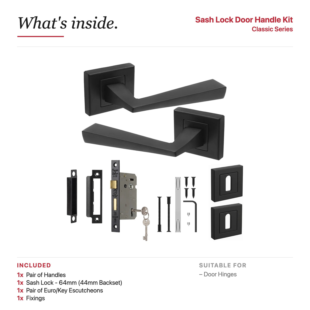 Helix Matt Black Privacy Door Lever Handles – showing what's included in the box