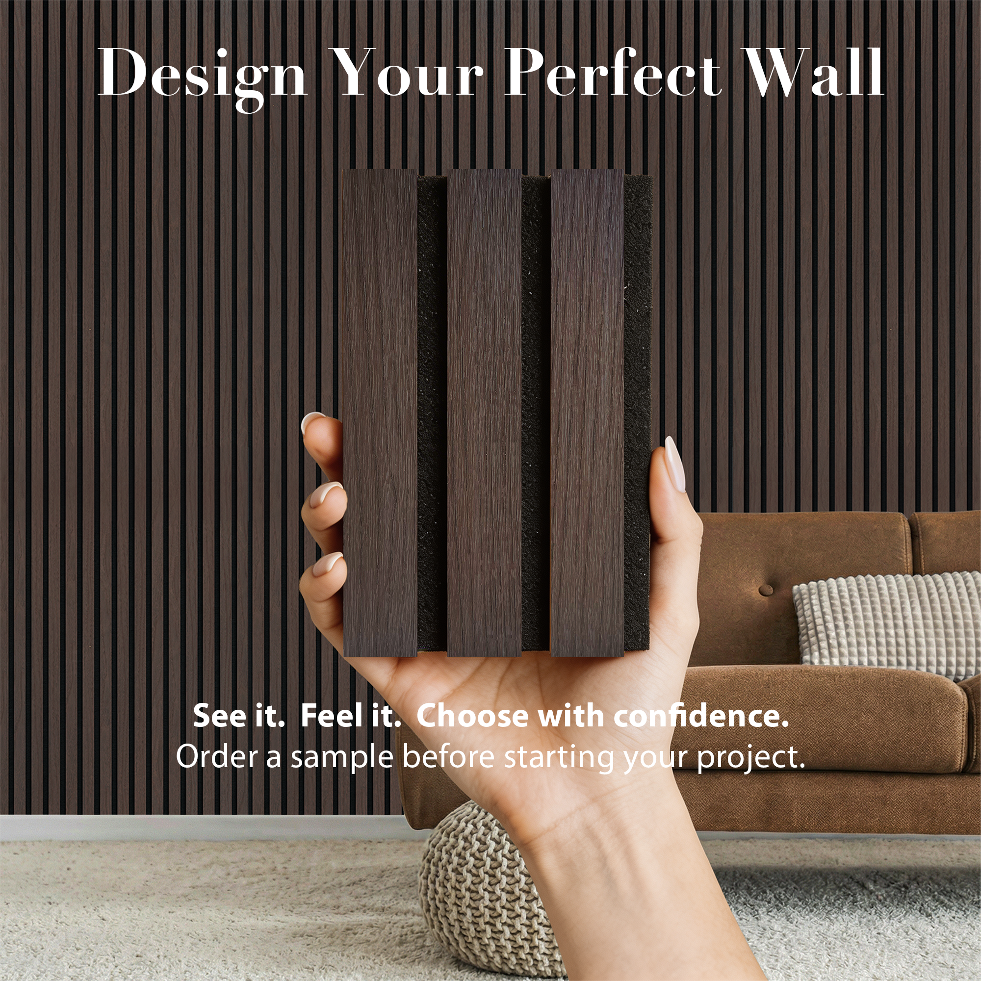 Acoustic Slat Wood Wall Panel - Smoked Oak - SAMPLE - Panel Sample - Additional View | Decoranddecor