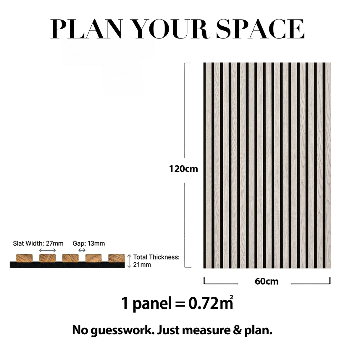 Acoustic Slat Wood Wall Panel - Grey Oak - 1200 – dimensions and measurements diagram