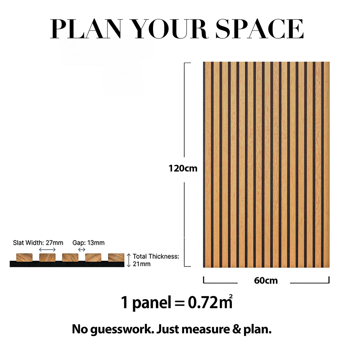 Acoustic Slat Wood Wall Panel - Oak - 1200 - 2 Pack – dimensions and measurements diagram