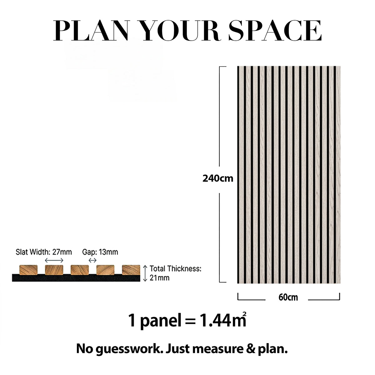 Acoustic Slat Wood Wall Panel - Grey Oak - 2400 – dimensions and measurements diagram